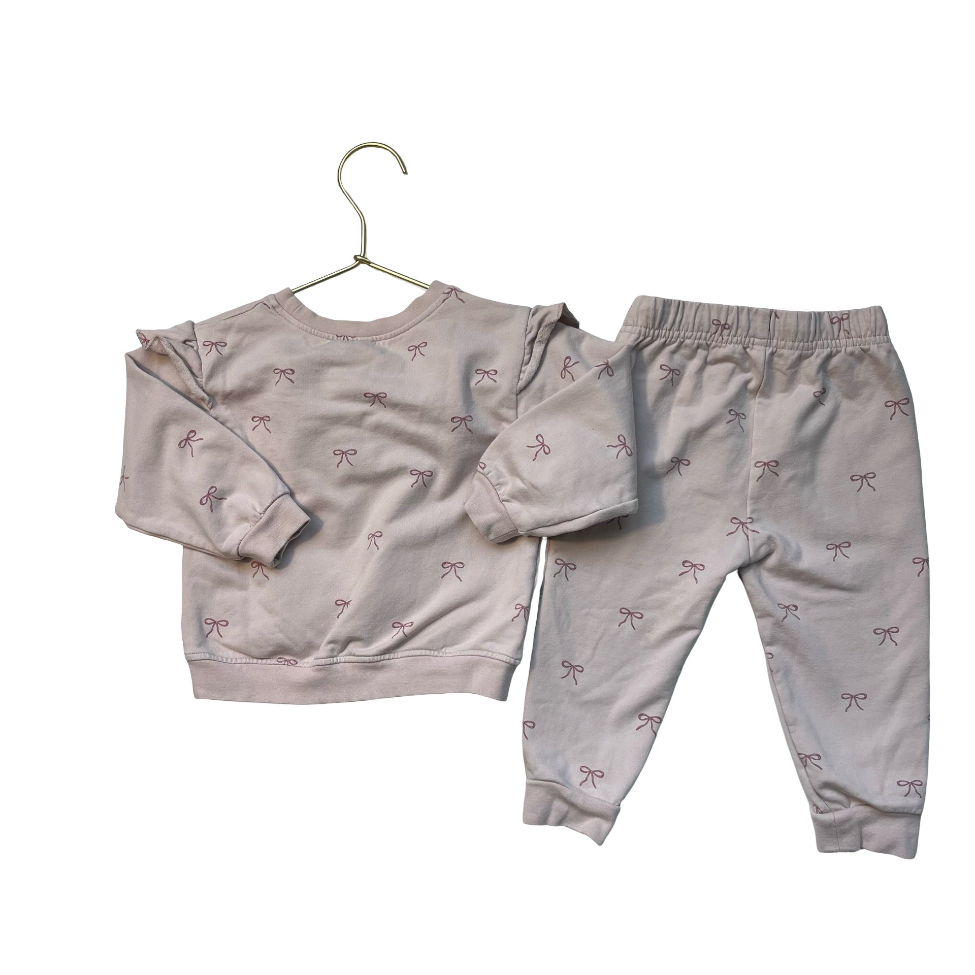 Quincy Mae Pink Bow Print Sweatshirt & Jogger Set - Size 12-18 Mo