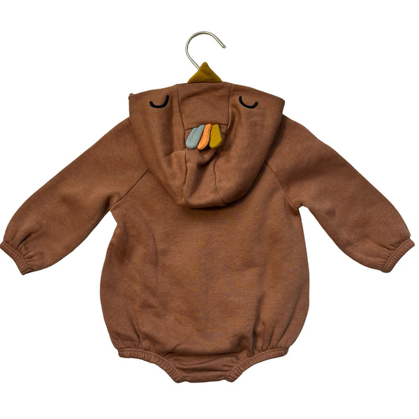 Old Navy Brown Hooded 'Little Turkey' Sweatshirt Bubble Romper - Size 12-18 Mo