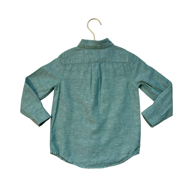 Janie and Jack Green Linen-Cotton Button Down Shirt - Size 3