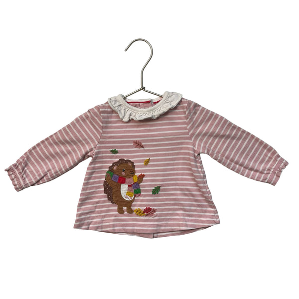 Baby Boden Pink Striped Fall Hedgehog Applique Top - Size 3-6 Mo
