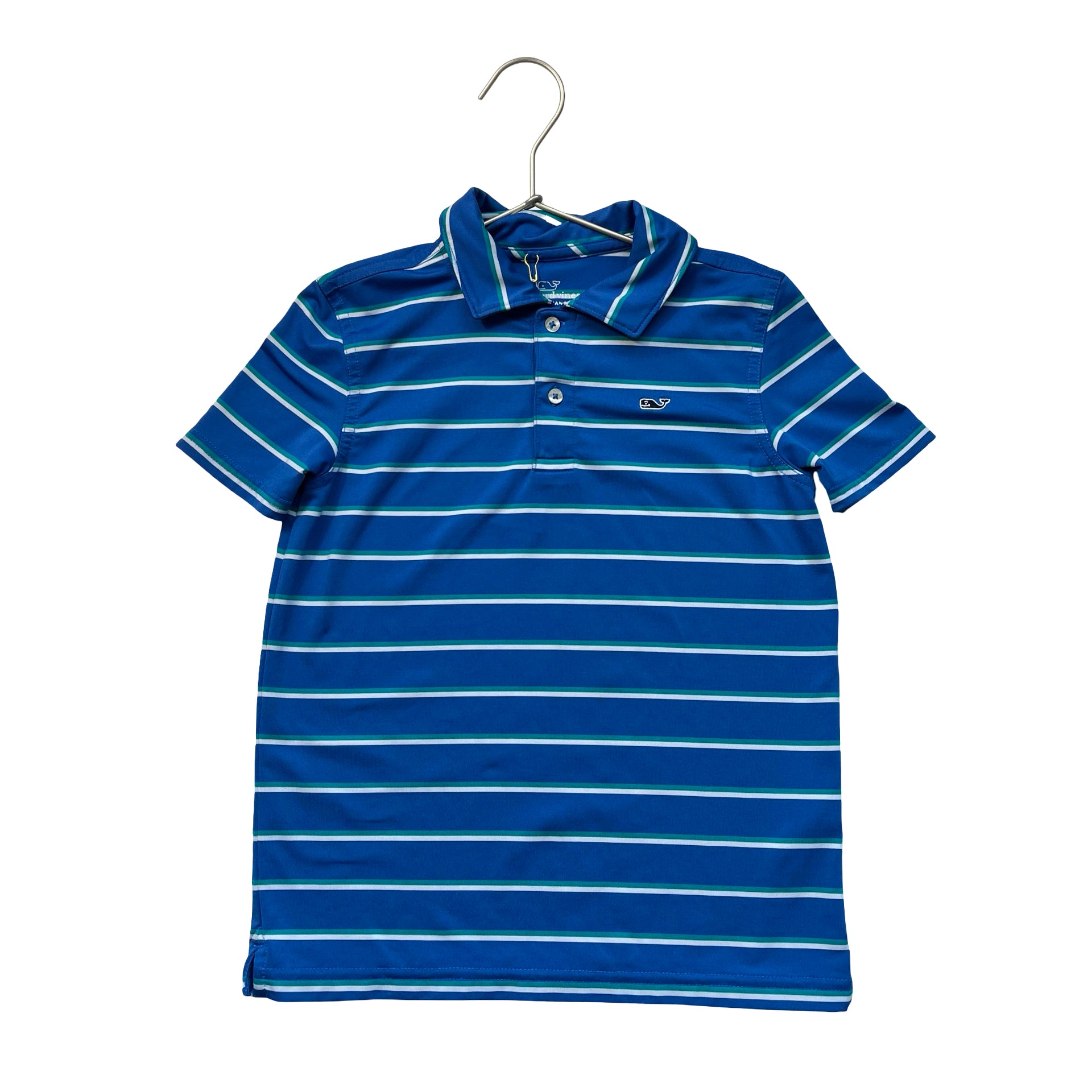 Vineyard Vines Performance Blue, Green, White Striped Polo Shirt - Size 6