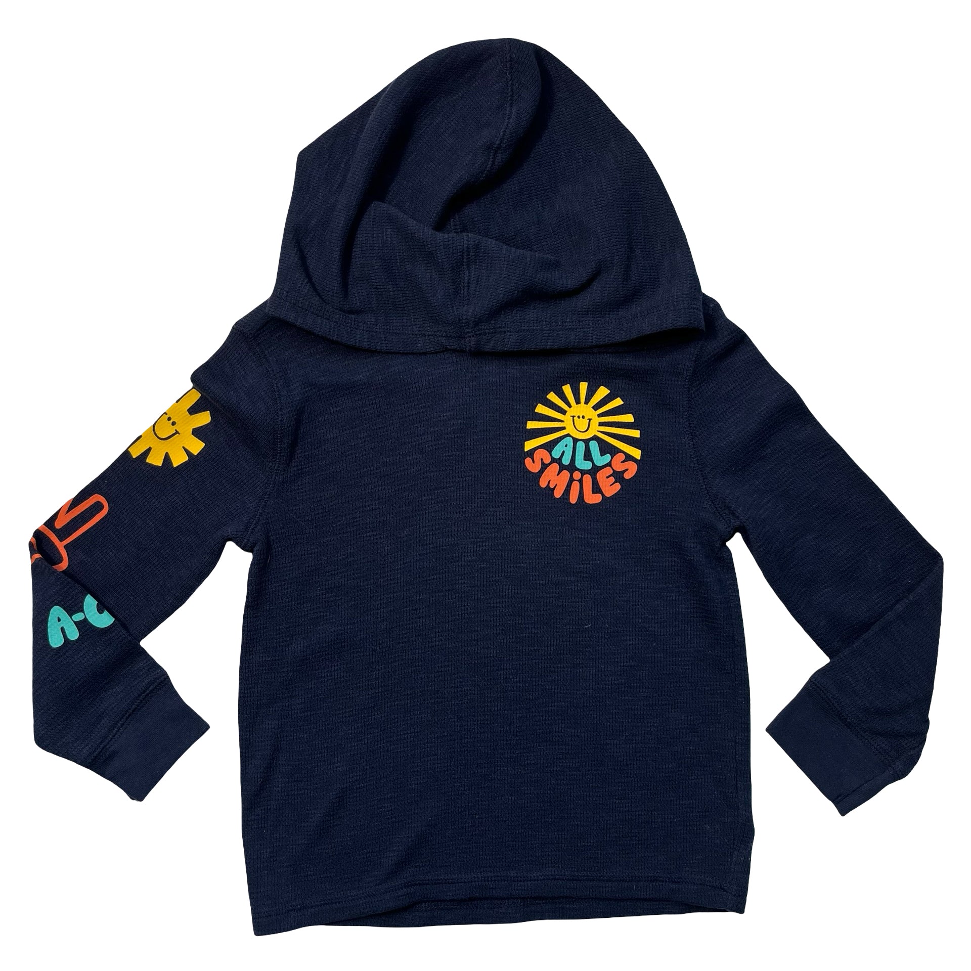 Old Navy Navy Waffle Hooded 'All Smiles' Graphic Shirt - Size 5T