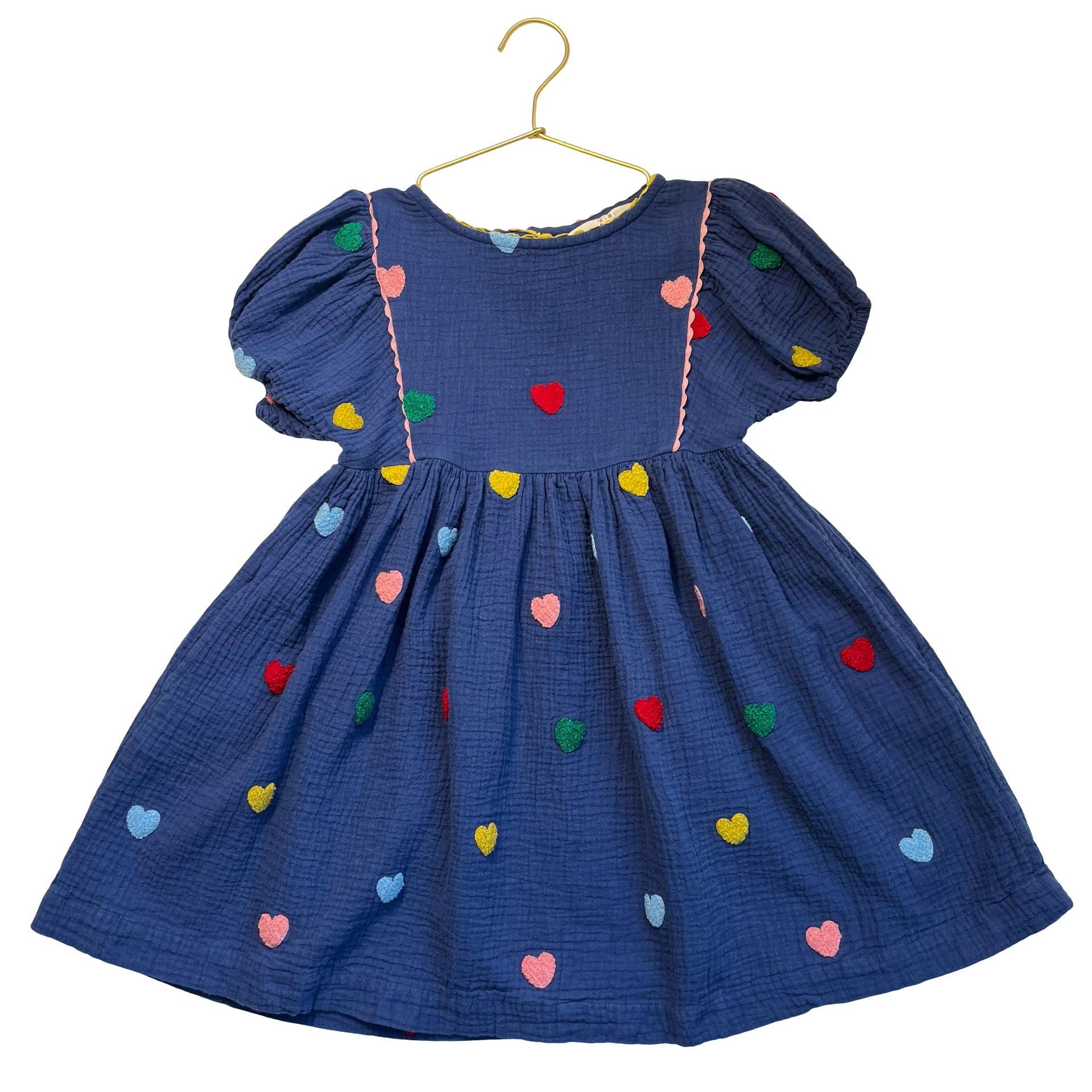 Mini Boden Navy Cotton Gauze Heart Applique Dress - Size 6-7Y
