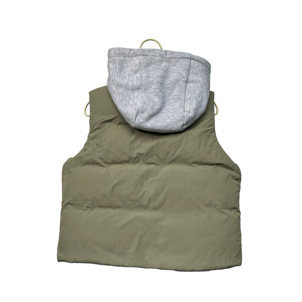Zara Olive Green Puffer Vest with Sweatshirt Hood - Size 3-4