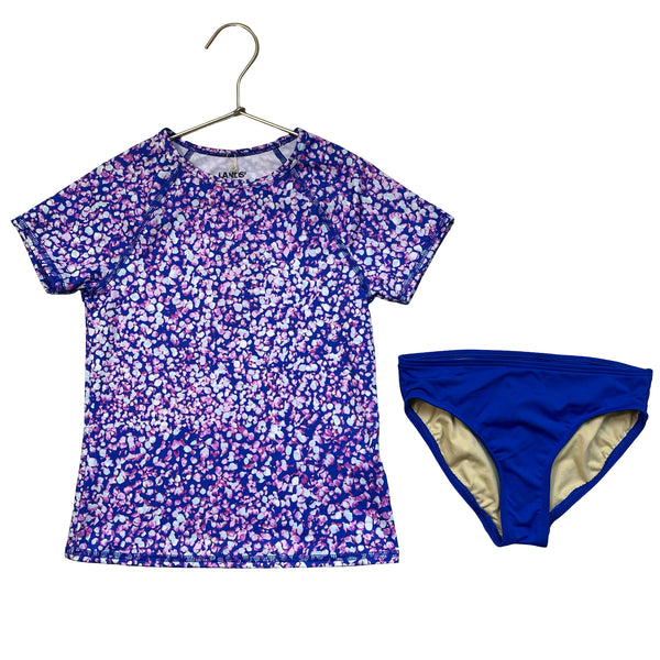 Lands' End Purple & Blue Pattern Rash Guard 2 Piece Swim Suit - Size S 6-7