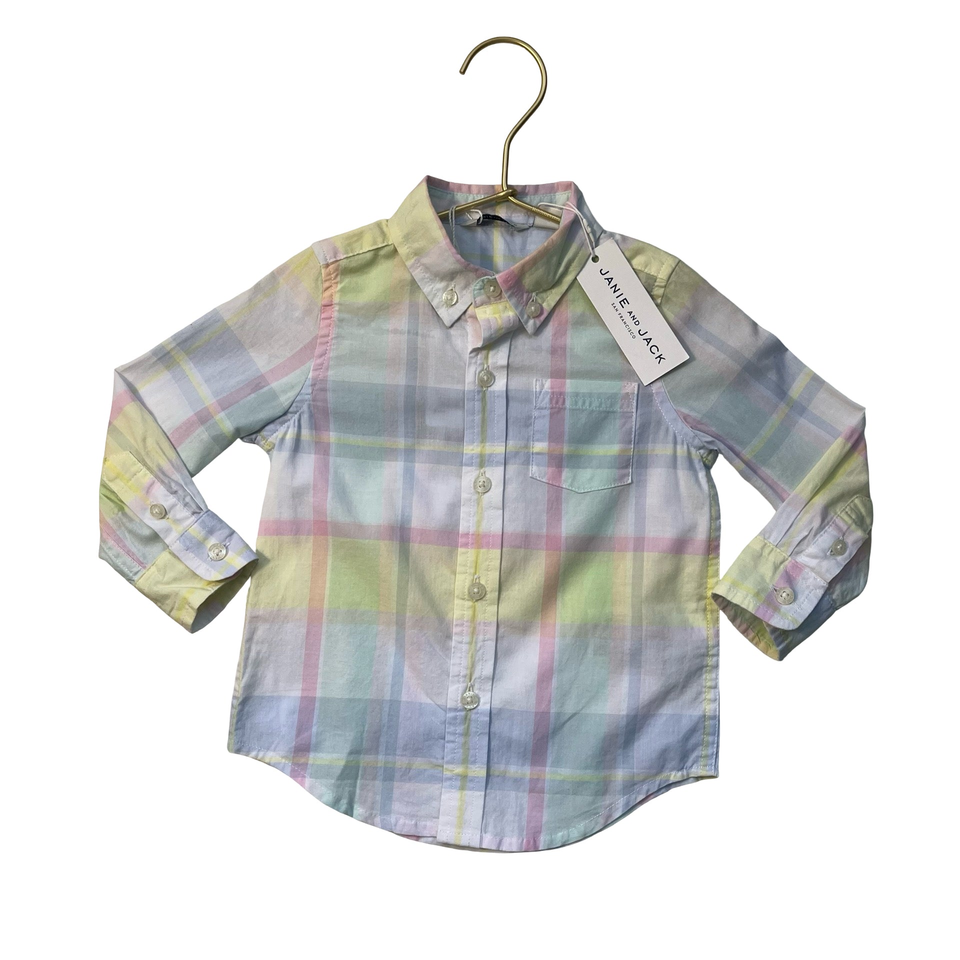 Janie and Jack Pastel Plaid Button Down Shirt - Size 12-18 Mo