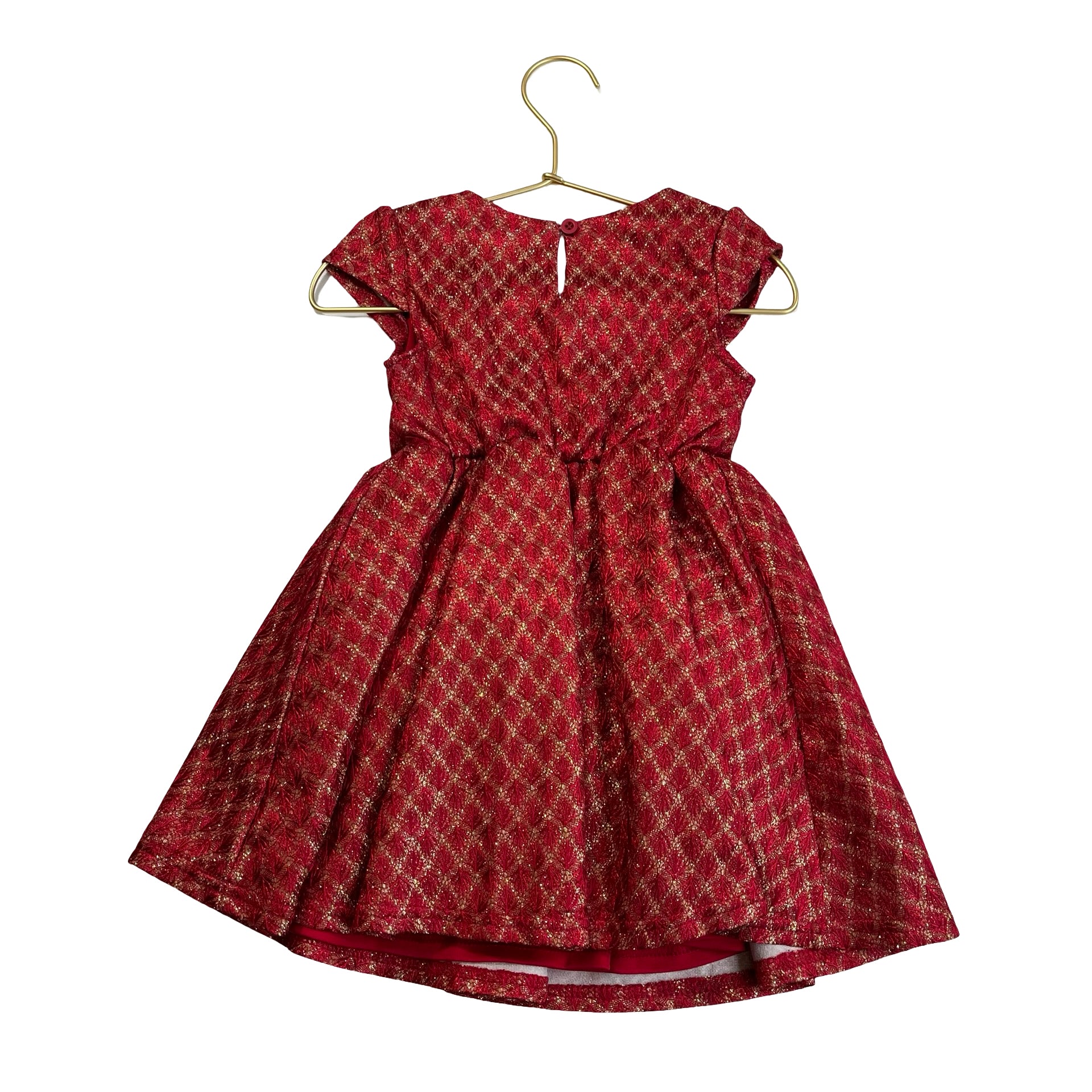 Nannette Kids Red & Gold Metallic Diamond Pattern Dress - Size 2T