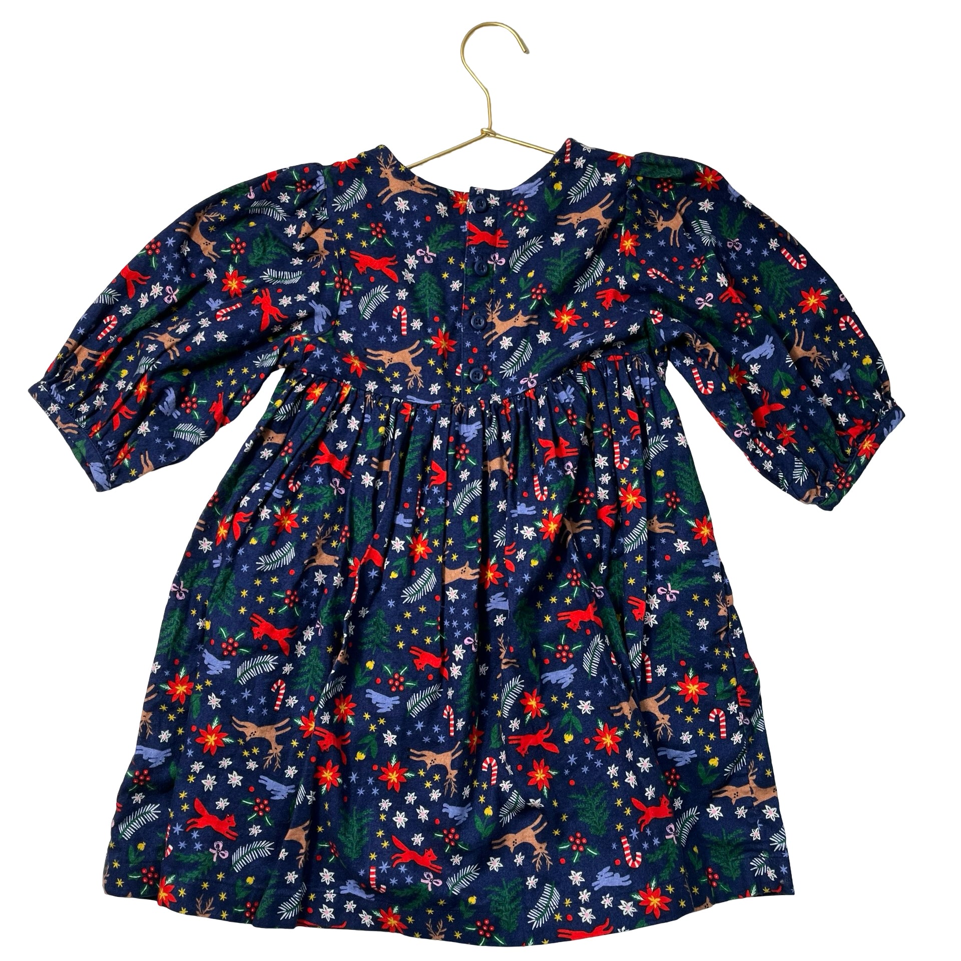 Hanna Andersson Navy Christmas Print Flannel Dress - Size 6-7