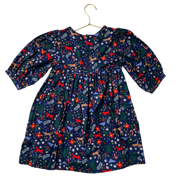 Hanna Andersson Navy Christmas Print Flannel Dress - Size 6-7
