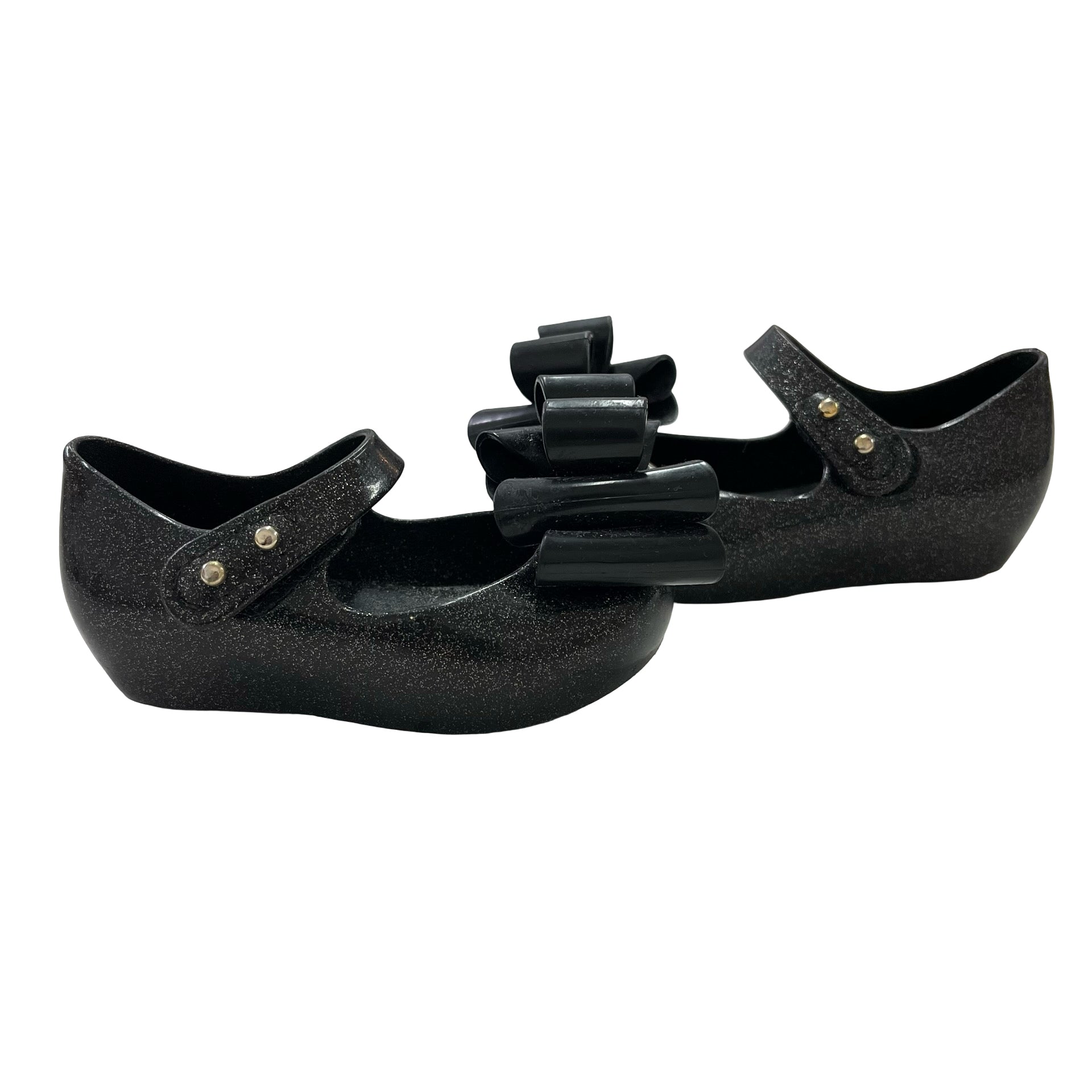 Mini Melissa Black Sparkle Bow Shoes - Size 5