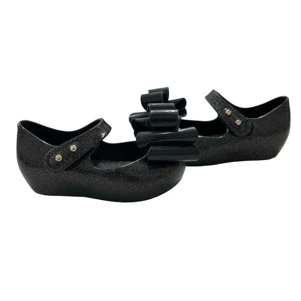 Mini Melissa Black Sparkle Bow Shoes - Size 5