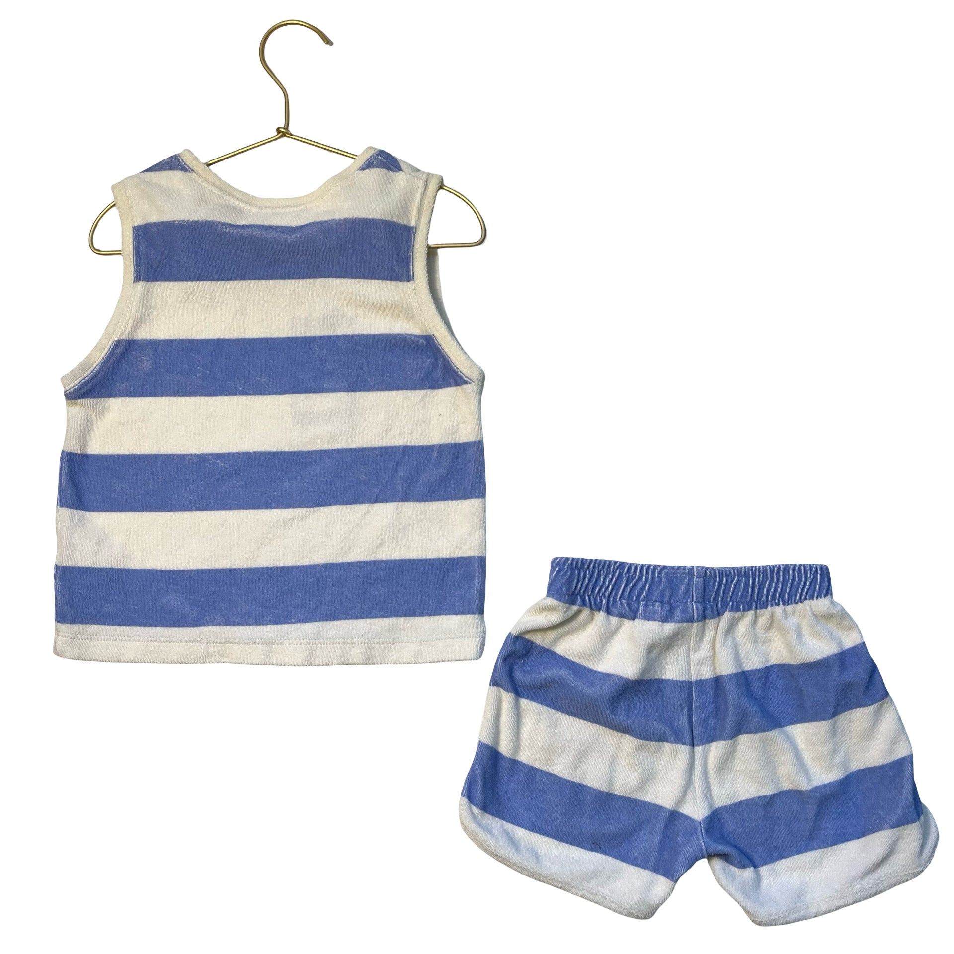 Zara Ivory & Blue Striped Terry Tank & Shorts Set - Size 4