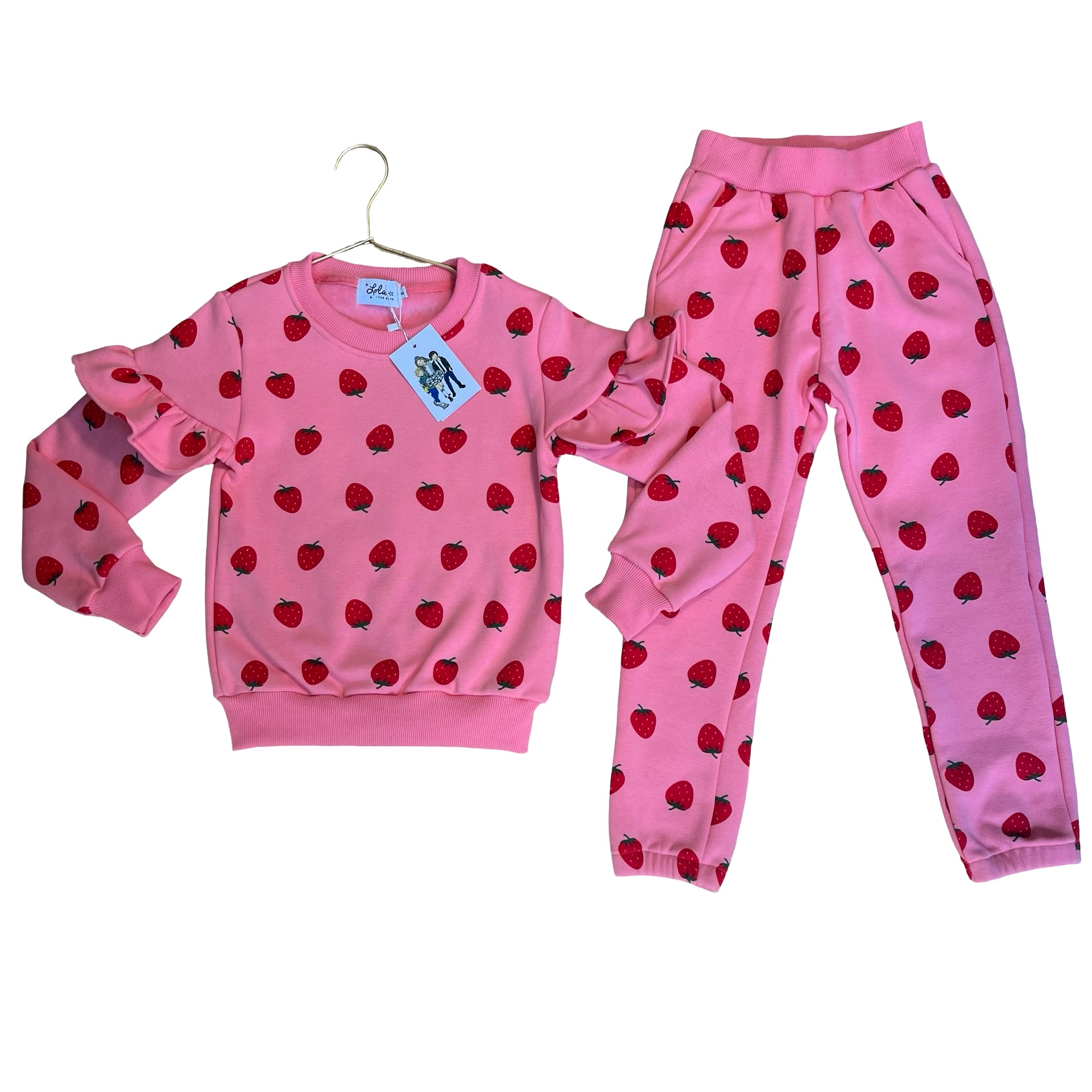 Lola & The Boys Pink 'Strawberry Ruffle' Sweatshirt & Joggers Set with Tags - 6