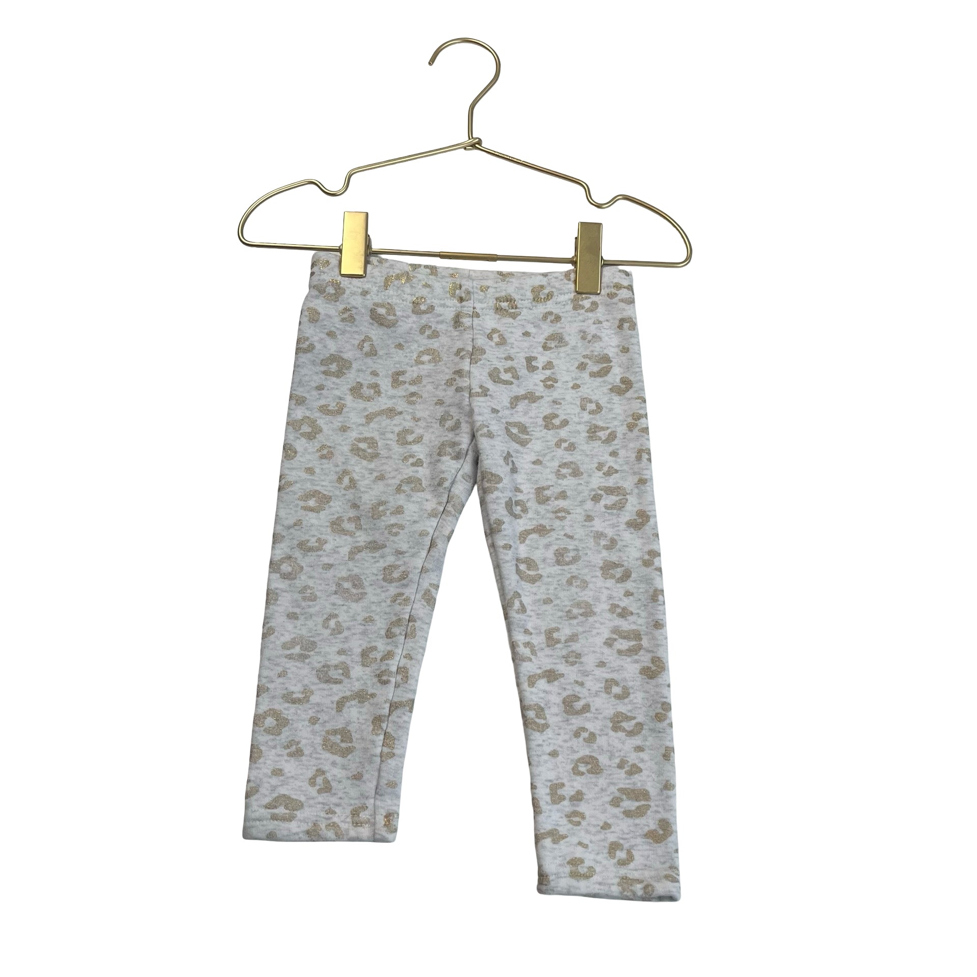 Carter's Fleece-Lined Light Gray & Gold Leopard Leggings - Size 2T