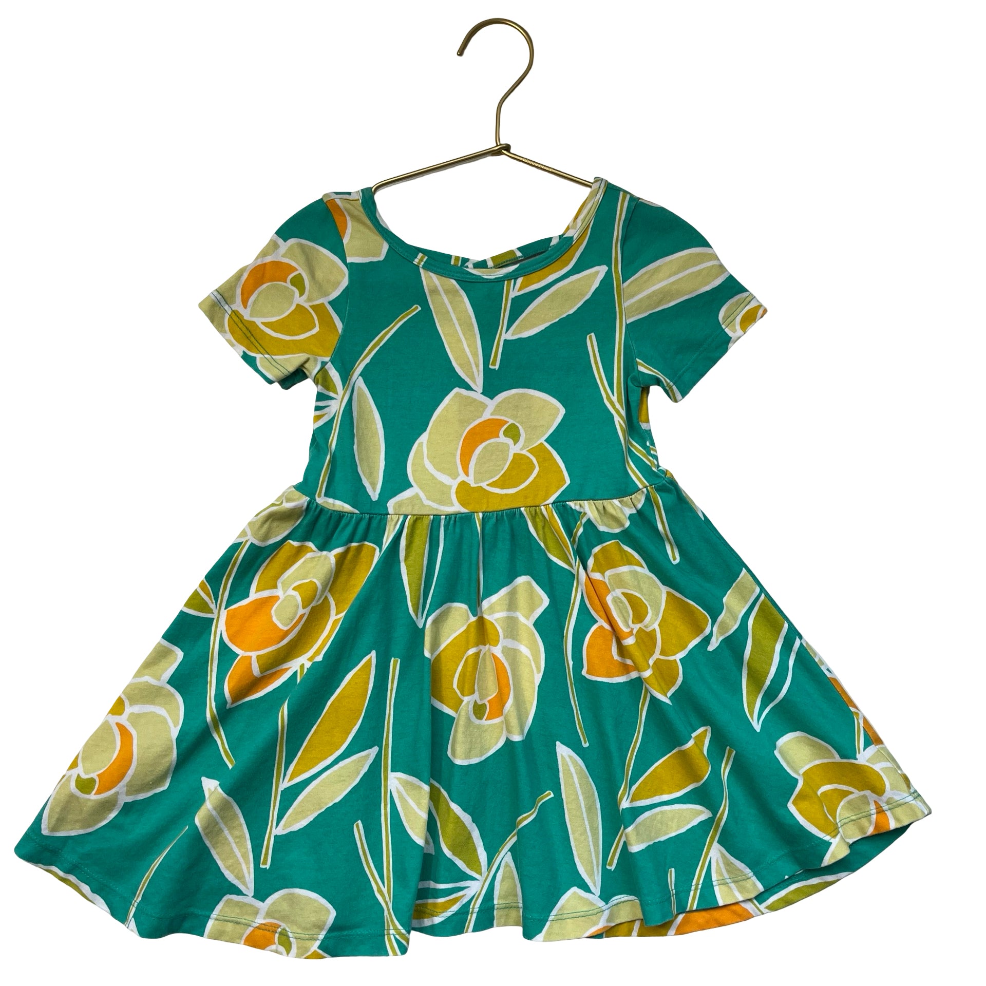 Tea Collection Green & Yellow Flower Print Dress - Size 3