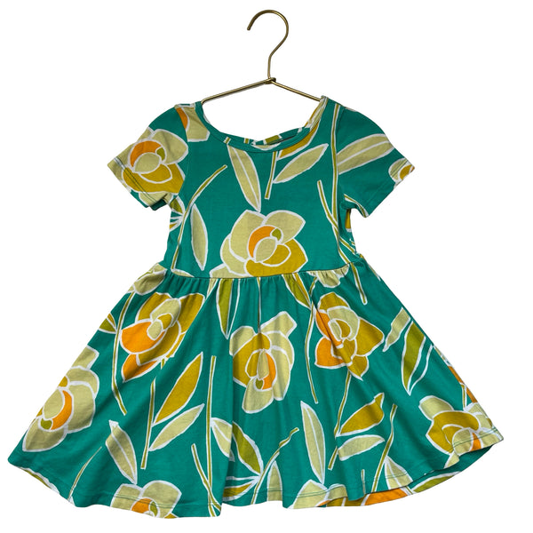 Tea Collection Green & Yellow Flower Print Dress - Size 3