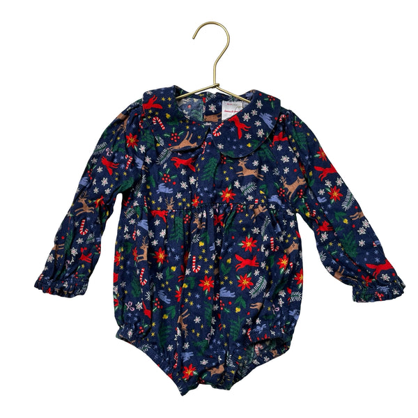 Hanna Andersson Navy Christmas Print Flannel Bodysuit - Size 3T