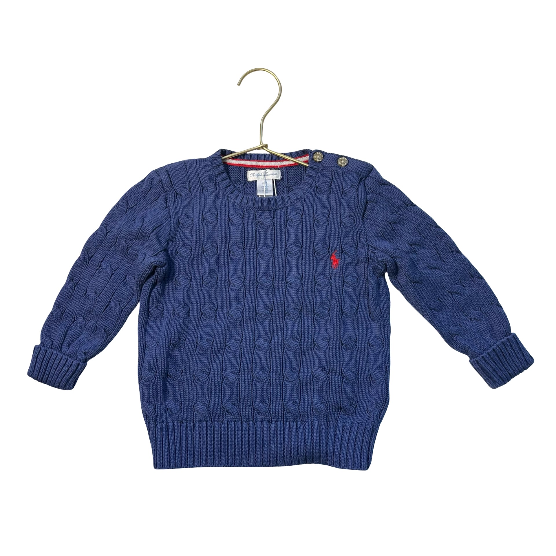 Ralph Lauren Blue Cotton Cable Knit Sweater - Size 24 Mo