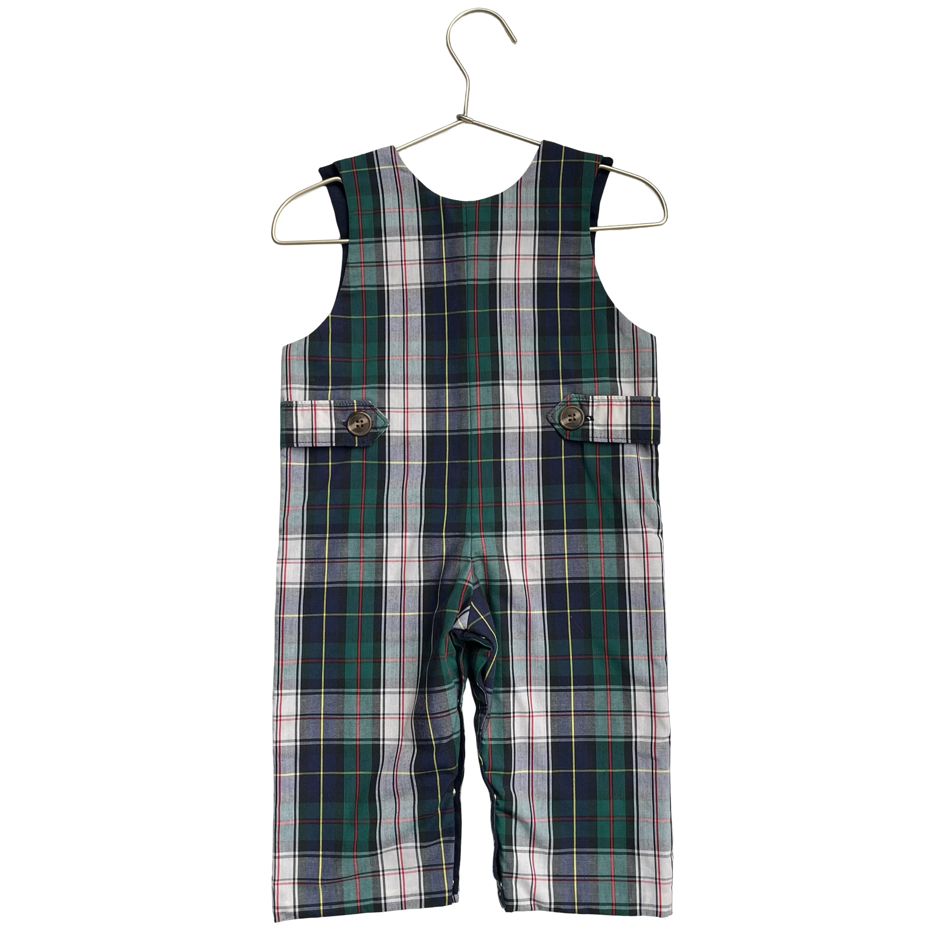 Beaufort Bonnet Green & Navy Multi-Color Plaid Overalls - Size 6-12 Months