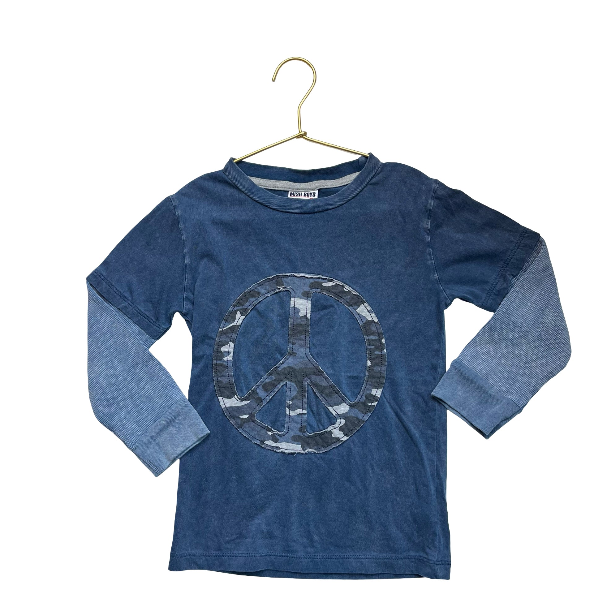 Mish Boys Blue Vintage Wash Camo Peace Sign Shirt - Size 5