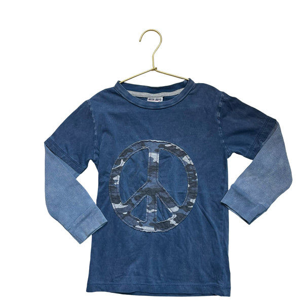 Mish Boys Blue Vintage Wash Camo Peace Sign Shirt - Size 5