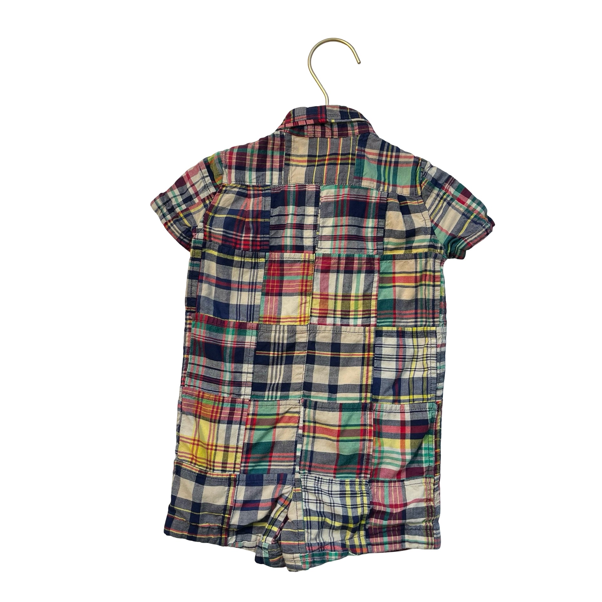 Ralph Lauren Patchwork Madras Plaid Button Down Romper - Size 6 Mo