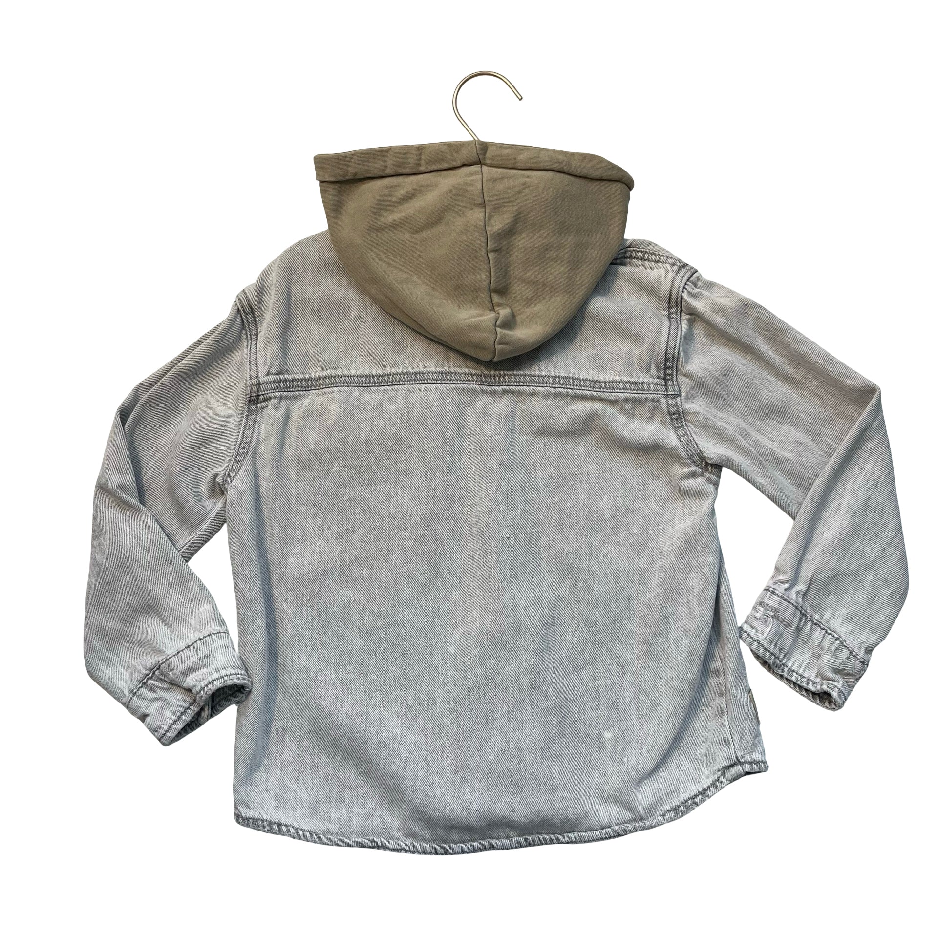 Zara Gray Distressed Denim Sweatshirt Hood Shacket Shirt - Size 7