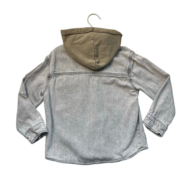 Zara Gray Distressed Denim Sweatshirt Hood Shacket Shirt - Size 7