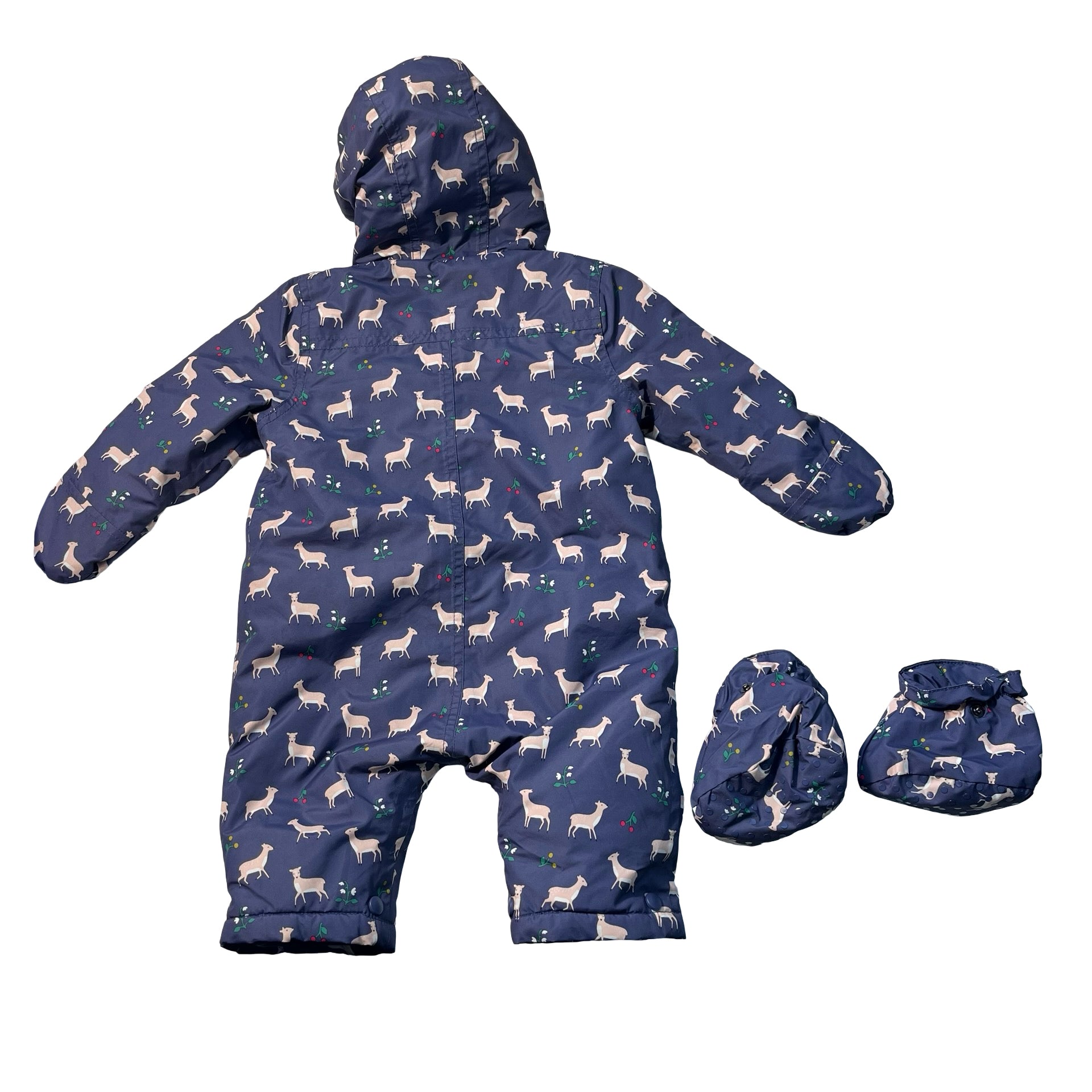 Baby Boden Blue & Deer Print Snowsuit Bunting - Size 3-6 Mo