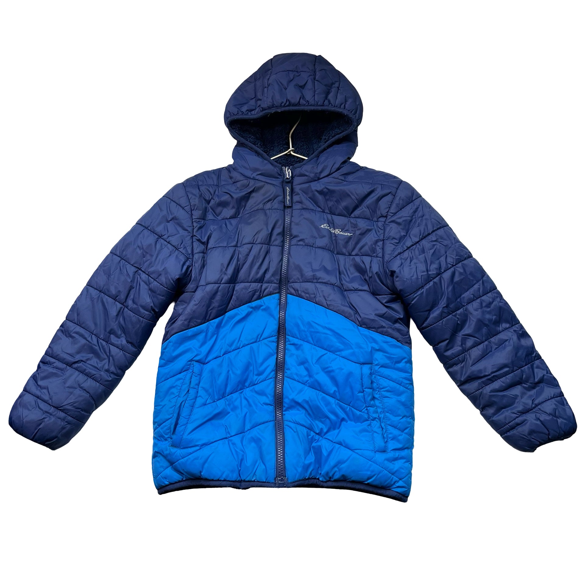 Eddie Bauer Reversible Navy Sherpa & Blue Hooded Jacket - Size S 7-8