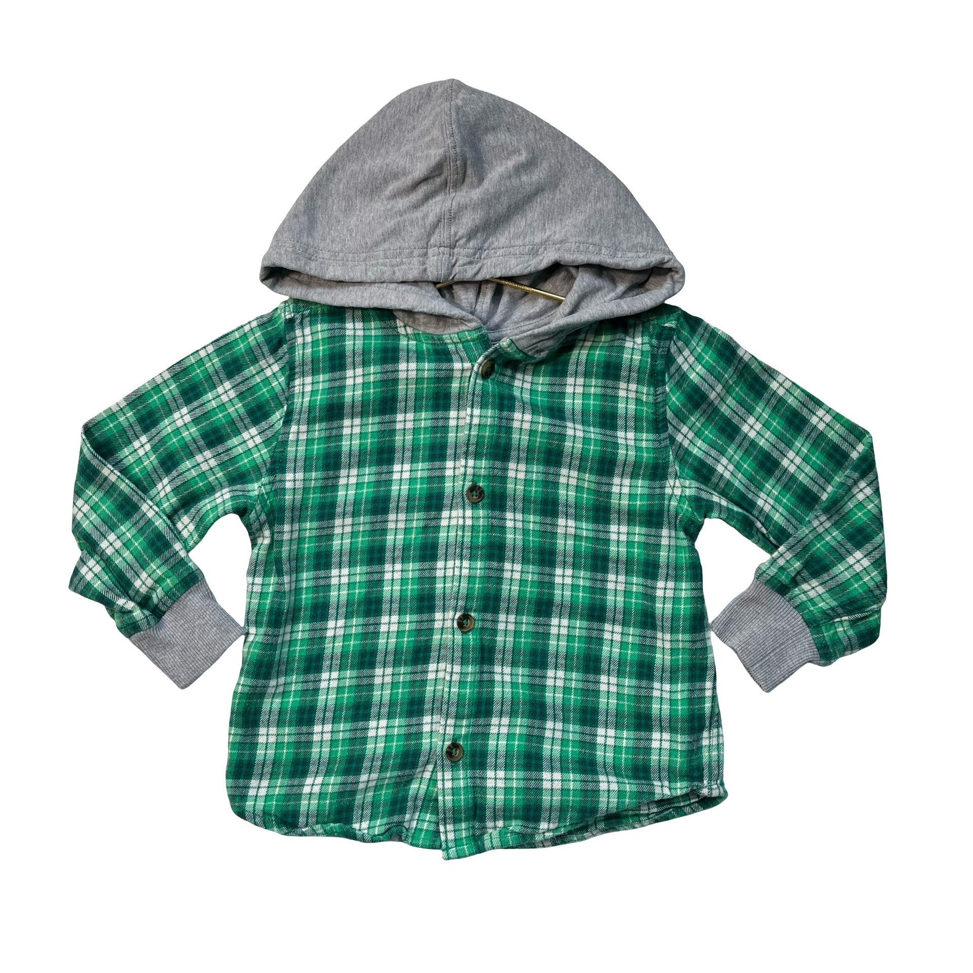 Hanna Andersson Green Plaid Flannel Hooded Button Down Shirt - Size 3T