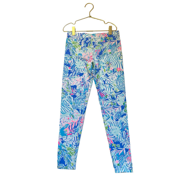 Lilly Pulitzer Blue & Multi-Color Tropical Print Leggings - Size L 8-10