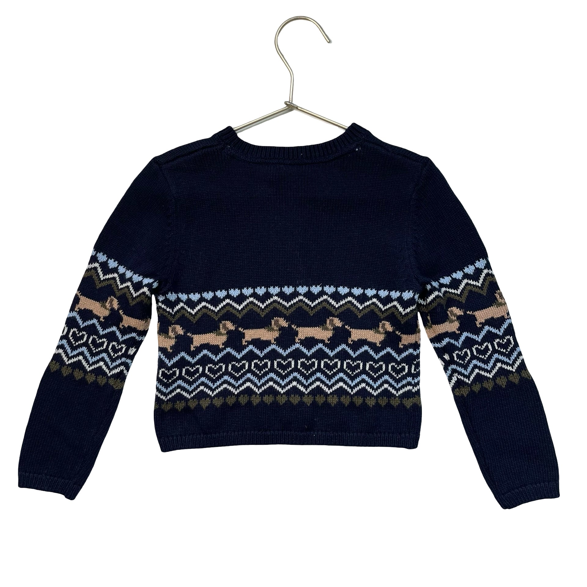 Sergent Major Navy Dog & Heart Pattern Cardigan Sweater - Size 4A