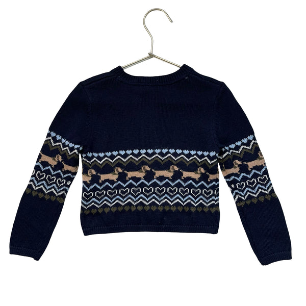 Sergent Major Navy Dog & Heart Pattern Cardigan Sweater - Size 4A