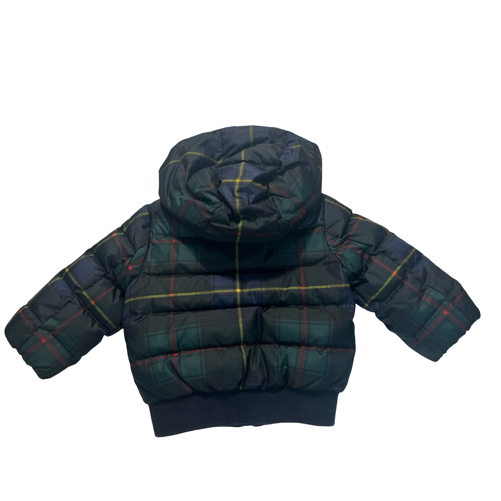 Ralph Lauren Tartan Plaid Polo Bear Hooded Puffer Jacket - Size 9 Mo