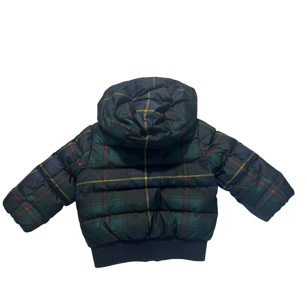Ralph Lauren Tartan Plaid Polo Bear Hooded Puffer Jacket - Size 9 Mo