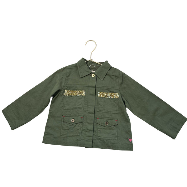 Pink Chicken Olive Green & Gold Sequin Field Jacket - Size 4Y