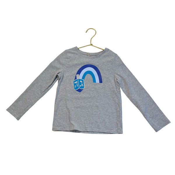 Cat & Jack Gray Dreidel & Rainbow Hanukkah Shirt - Size XS 4-5