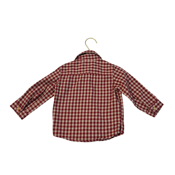 Carter's Little Planet Red, Ivory, Tan Plaid Flannel Button Down - Size 18 Mo