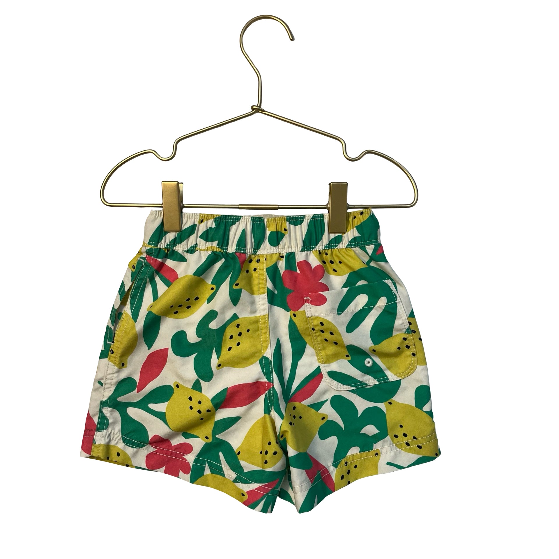 Hanna Andersson Ivory, Green, Yellow Lemon Print Swim Trunks - Size 3T
