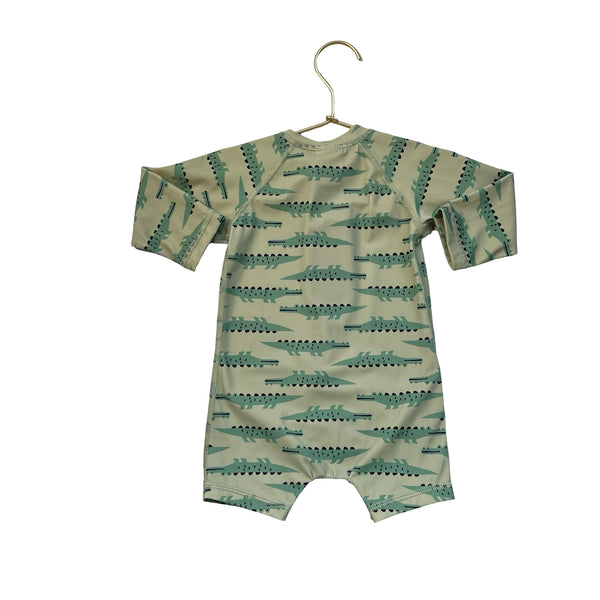 Hanna Andersson Green Alligator Print Swim Suit Romper - Size 6-12 Mo