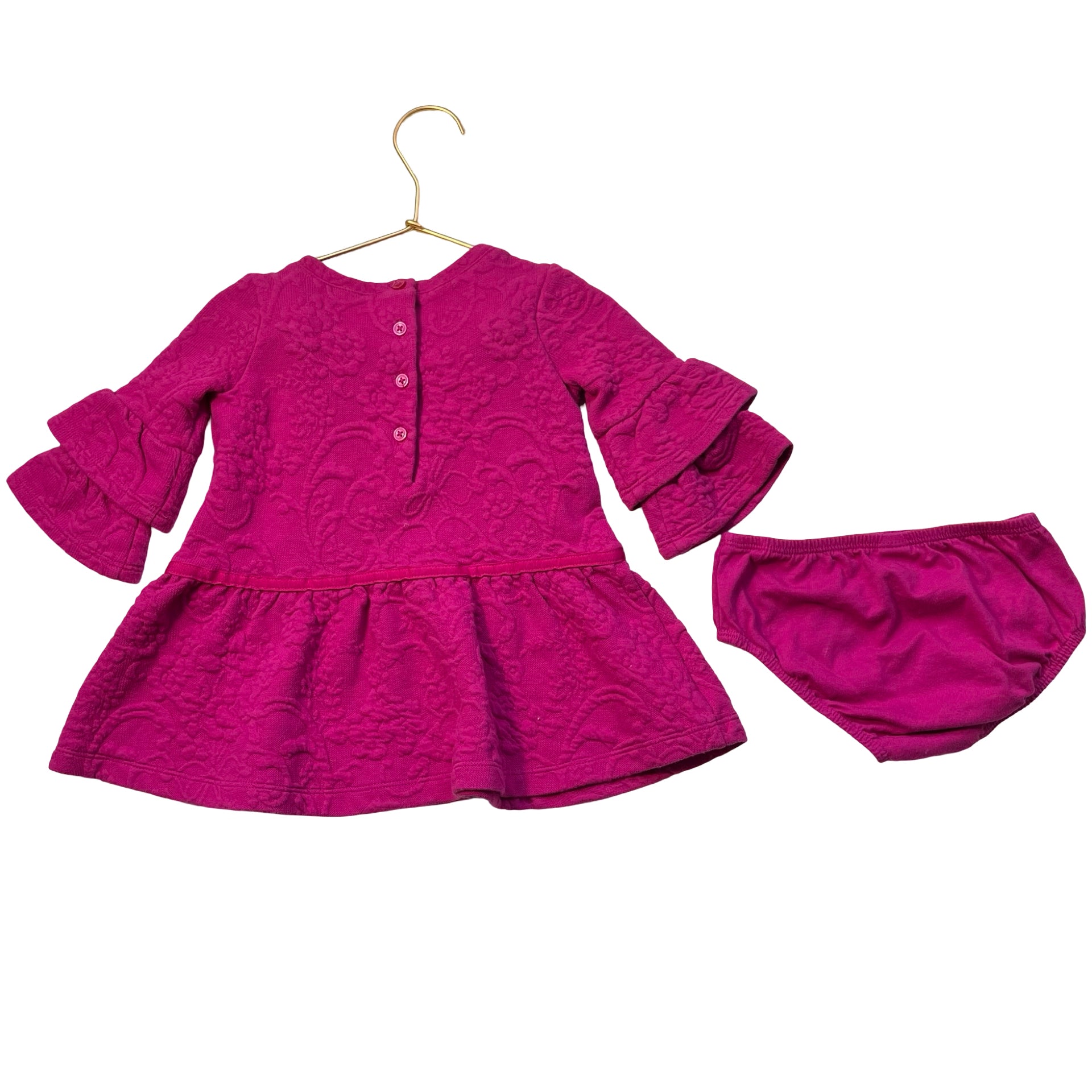 Janie and Jack Raspberry Pink Quilted Dress & Bloomers - Size 12-18 Mo