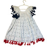 Mer St. Barth White, Red, Navy Embroidered Dress, Tassels - Size 6