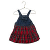 OshKosh Denim & Red Tartan Taffeta Overall Dress - Size 24 Mo