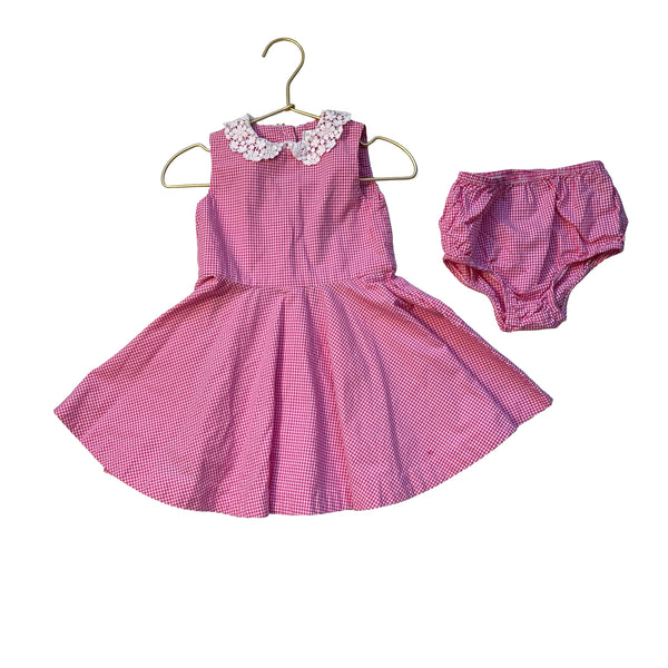 Ralph Lauren Pink Check Dress & Bloomers, Lace Collar - Size 18 Mo