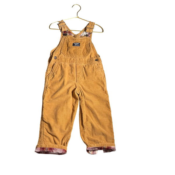 OshKosh Khaki & Plaid Cuff CorduroyOveralls - Size 3