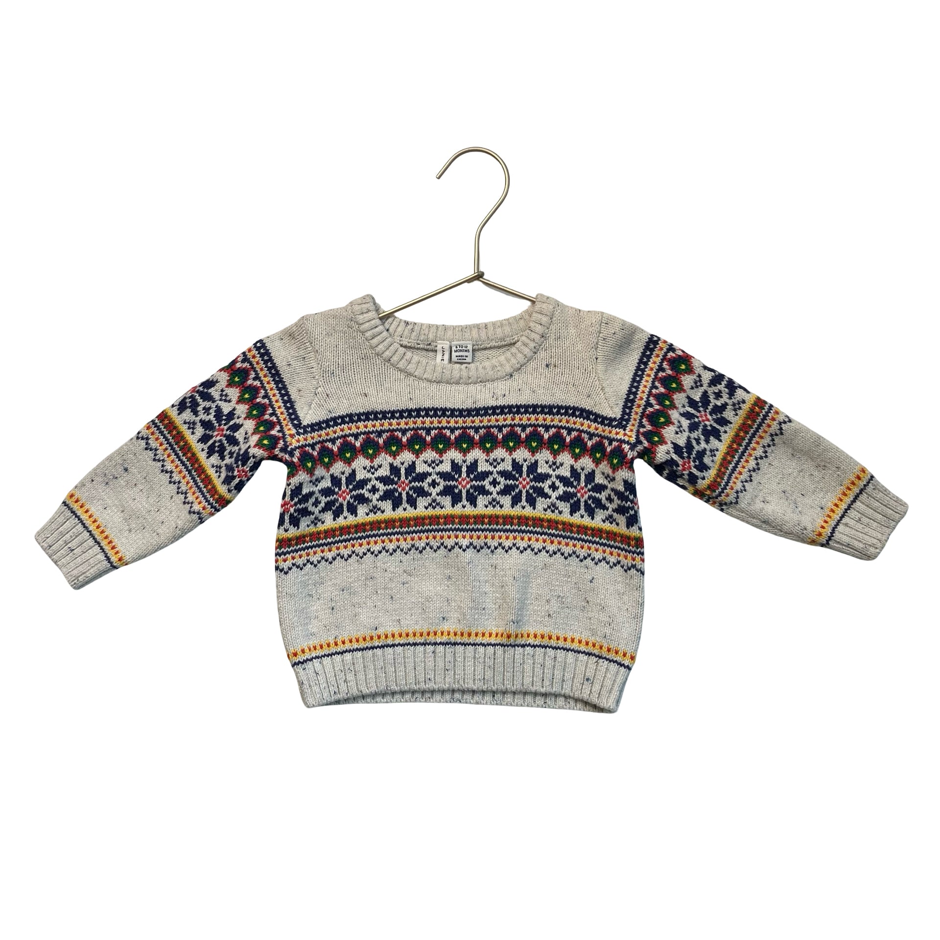 Janie and Jack Oatmeal & Multi-Color Fair Isle Sweater - Size 6-12 Mo