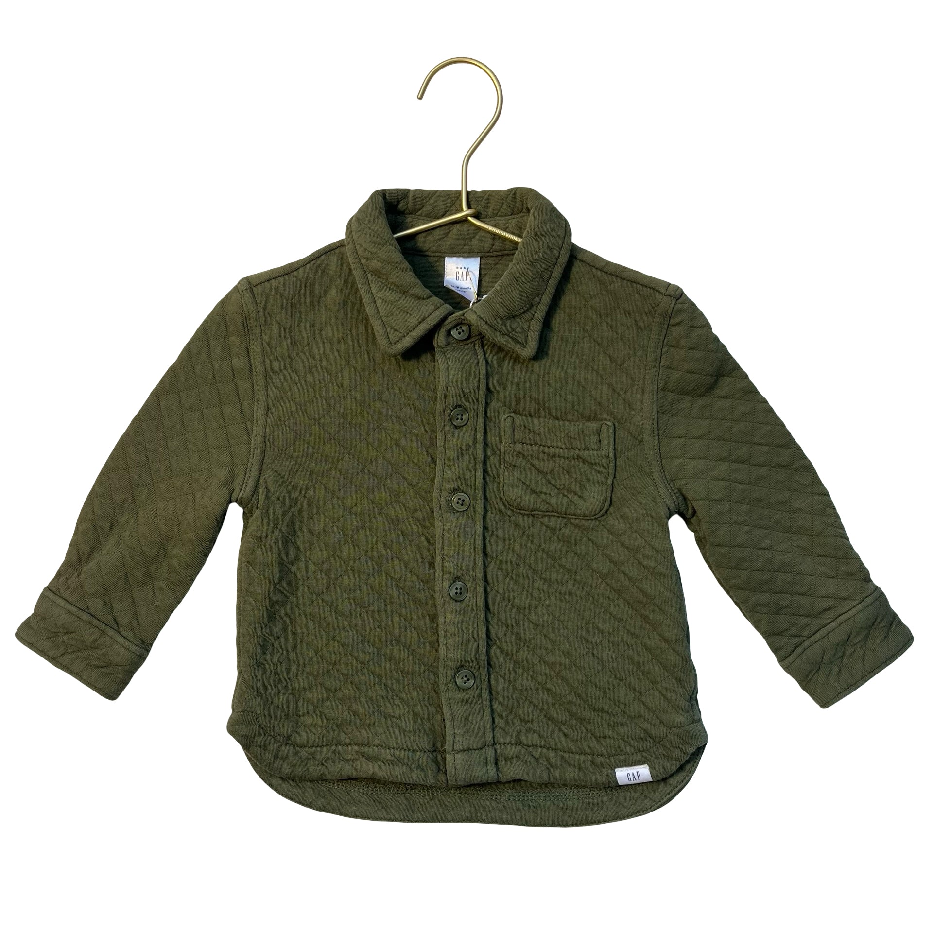 Baby Gap Olive Green Quilted Button Down Shirt - Size 12-18 Mo