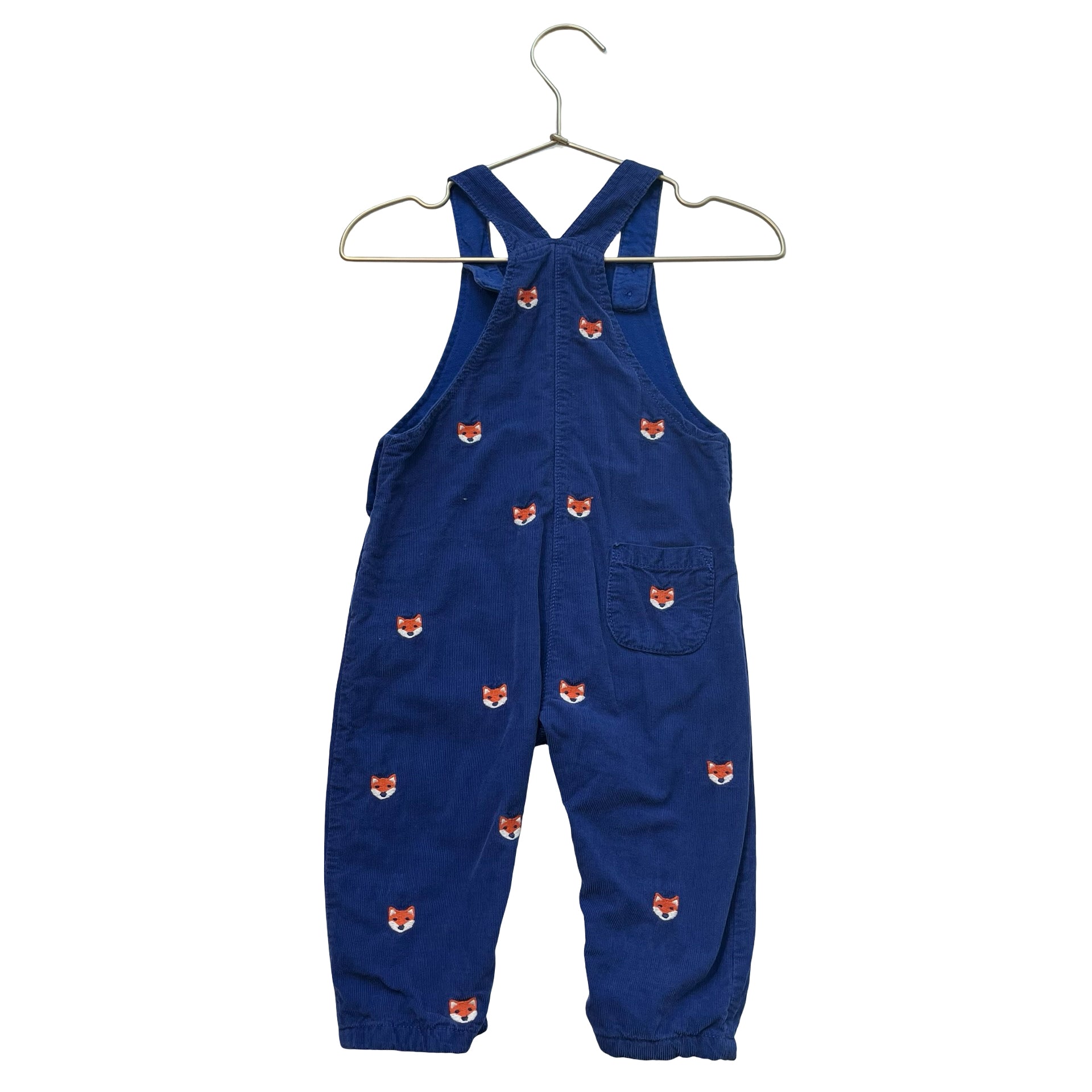 Baby Boden Blue Corduroy Embroidered Fox Overalls - Size 9-12 Mo