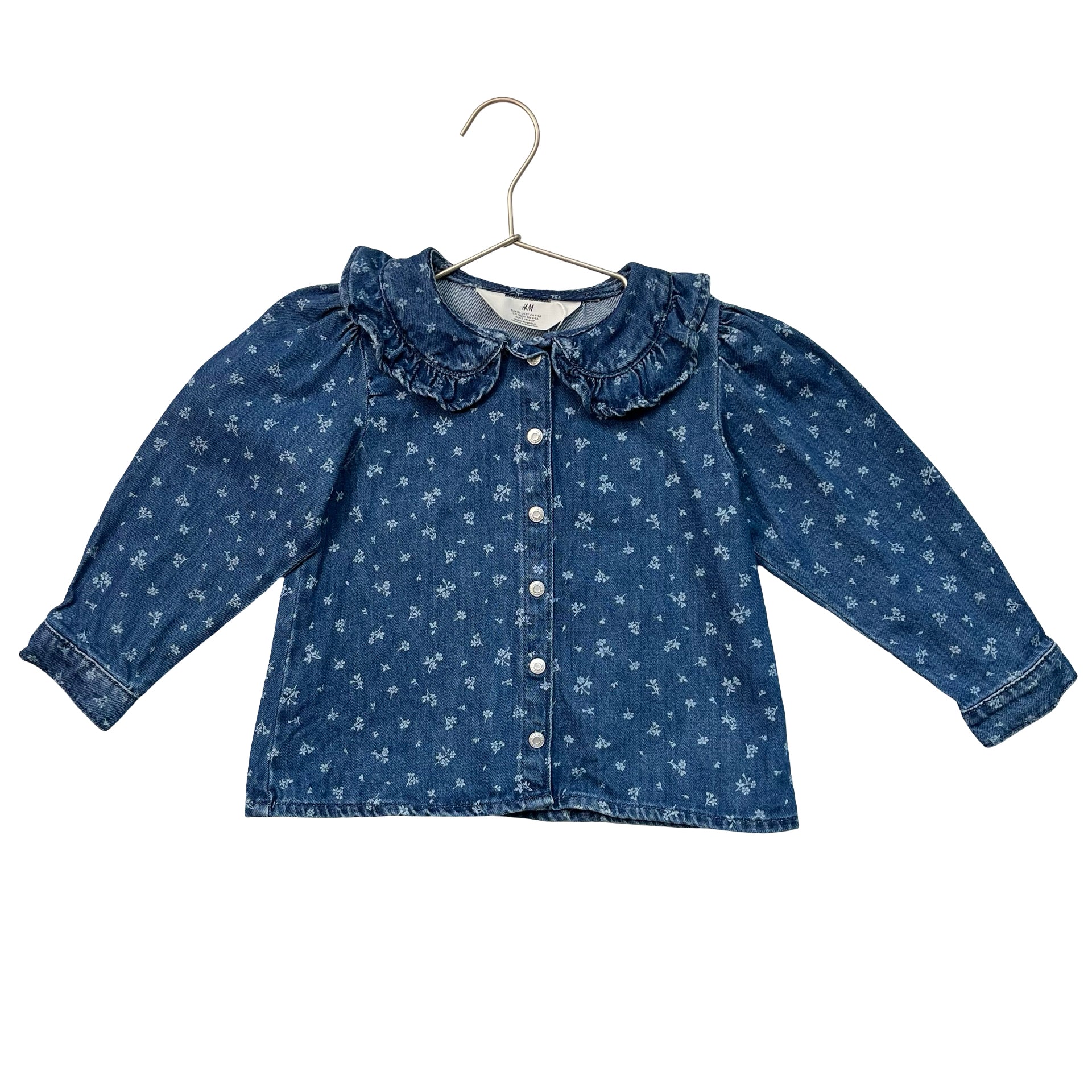 H&M Denim Flower Print Button Down Blouse - Size 5T